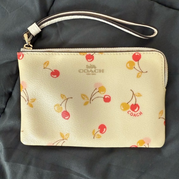 Coach Beige Wristlet with Cherry Design - Picture 1 of 3